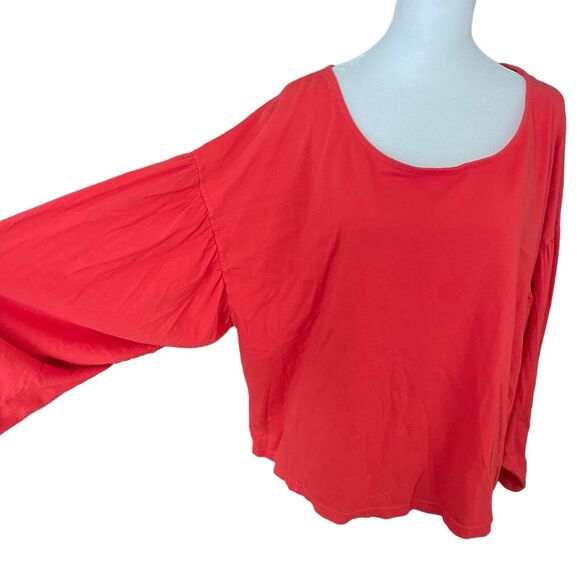t.la XL Blouse Balloon Long Sleeve Top Coral Red Solid Tee Shirt Basic - Picture 7 of 9